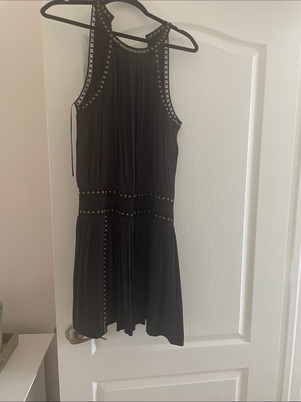 Smythe Black Stud-Trim Mini Halter Dress